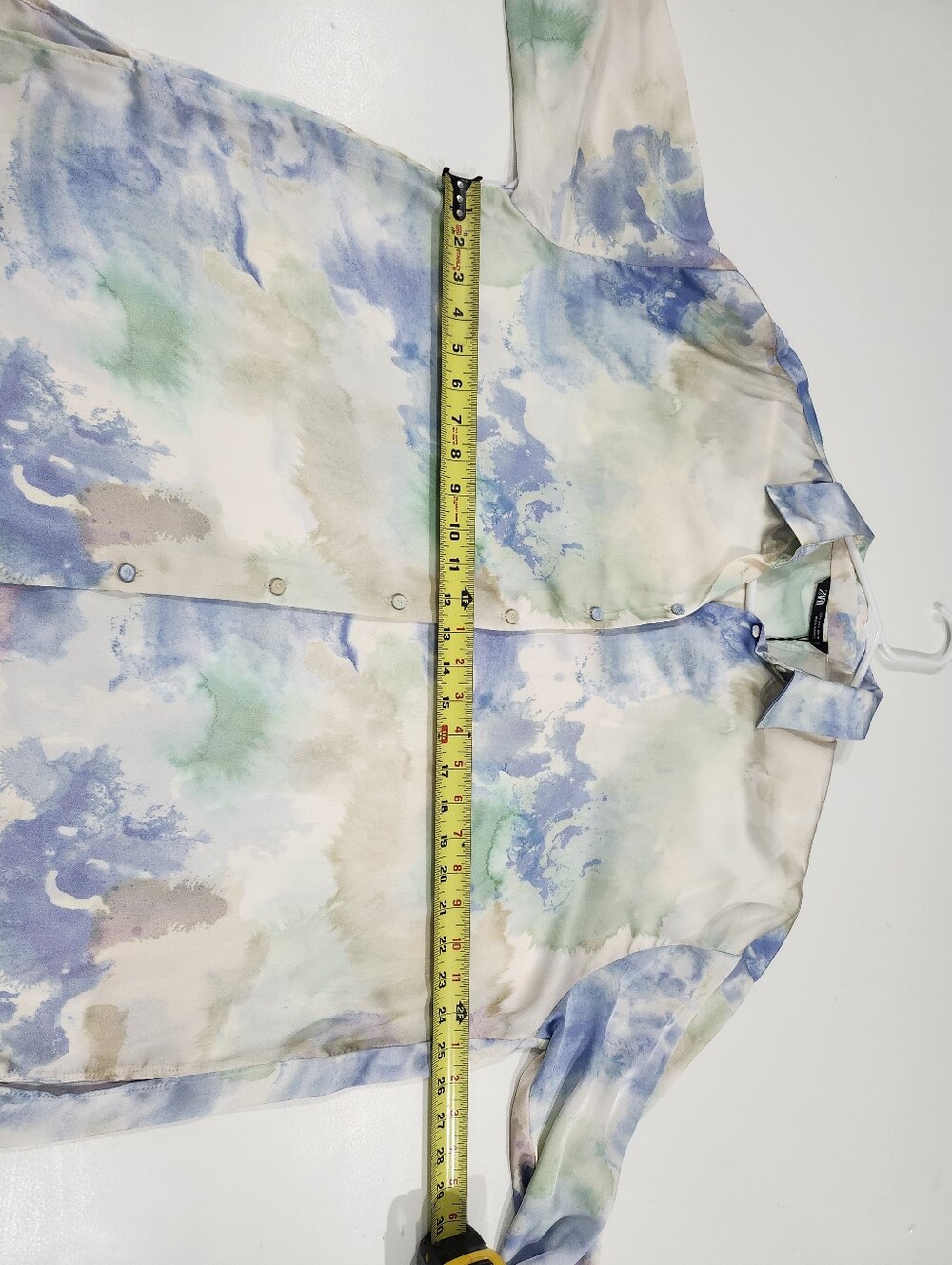 ZARA Satin Effect Tie Dye Long Sleeve Blouse Oversized Watercolor Print Size Lrg - Picture 5 of 7